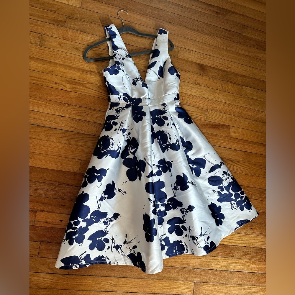 Satin blue and white vintage dress.